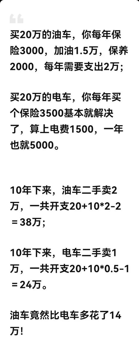 买，为啥不买！买油车的人都是这么想，我有20万，我拿10万出来买车10万加油能加