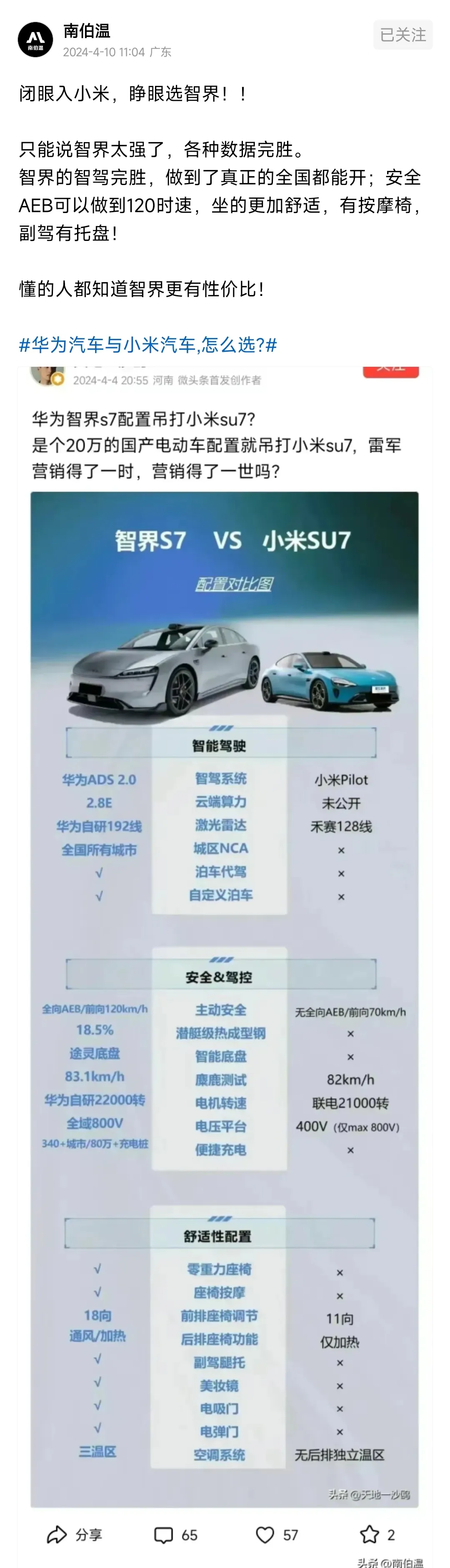 又来了！小米SU7继续被智界S7吊打！华系水军号:闭眼选小米、睁眼选智界！智界太