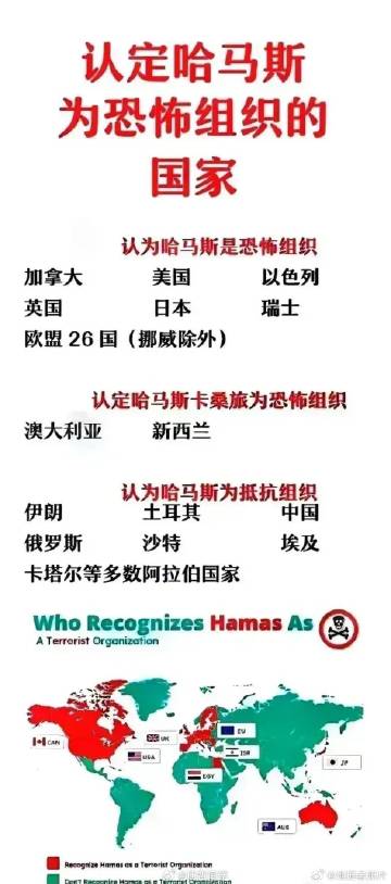 #哈马斯领导人3个儿子在以方袭击中丧生#发现个规律，认定哈马斯是恐怖组织的国家，