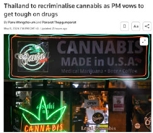 泰国总理赛塔表示将在年底前将大麻重新列为毒品，此举是这项政策推出2年后的重大转弯