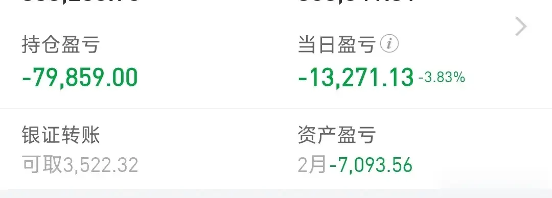 今日亏损13271.13还是不甘心，不甘心就被打上周割了一小部分，今天忍住没割，