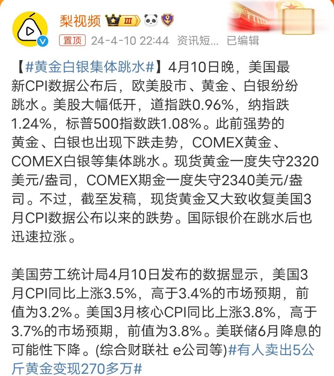 黄金白银集体跳水，这也叫跳水，哪到哪呀