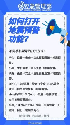 手机如何打开地震预警功能 据央视新闻8月6日消息，截至8月6日7时，山东平原县地