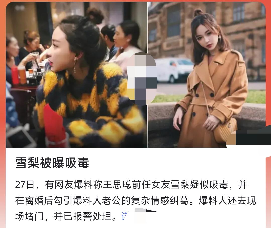 王思聪的前女友网红雪梨，因偷漏税被封杀。近日，雪梨被曝吸毒，还被紧在离婚后勾引爆