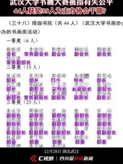 看来你们对武汉大学的书画大赛有些误解，44个获奖者中的39个是主办协会的干部？哈