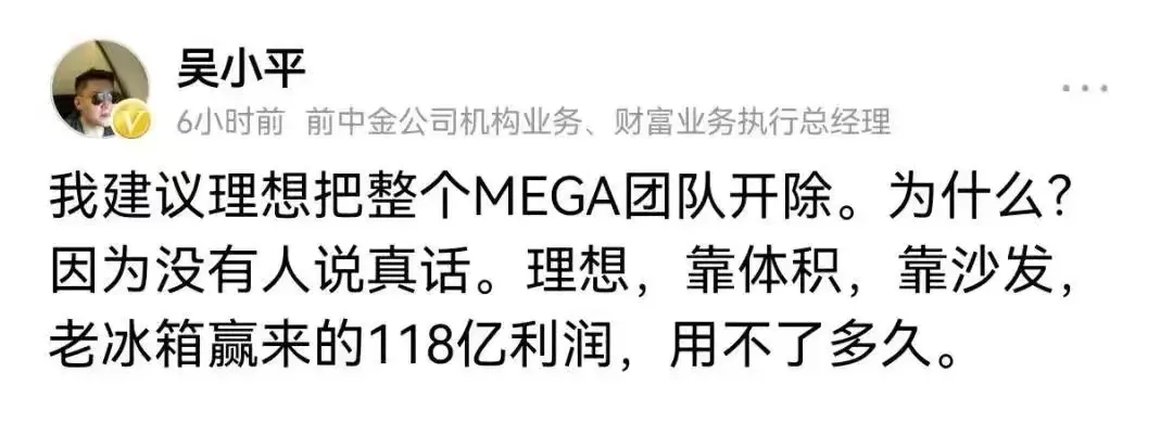 把整个MEGA团队开除？本来大家还都保持沉默，希望看到李想的态度，结果很显然，李