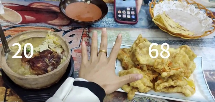 近日，在黑龙江哈尔滨，女生吐槽在饭店吃到的锅包肉13块68元，盛酸菜的锅底也是拱