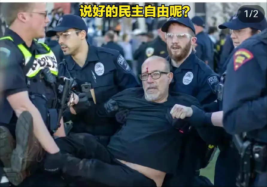 研究一辈子美式民主自由，临了却被殴打暴力被捕，这是发生在近期美国学生抗议以色列屠