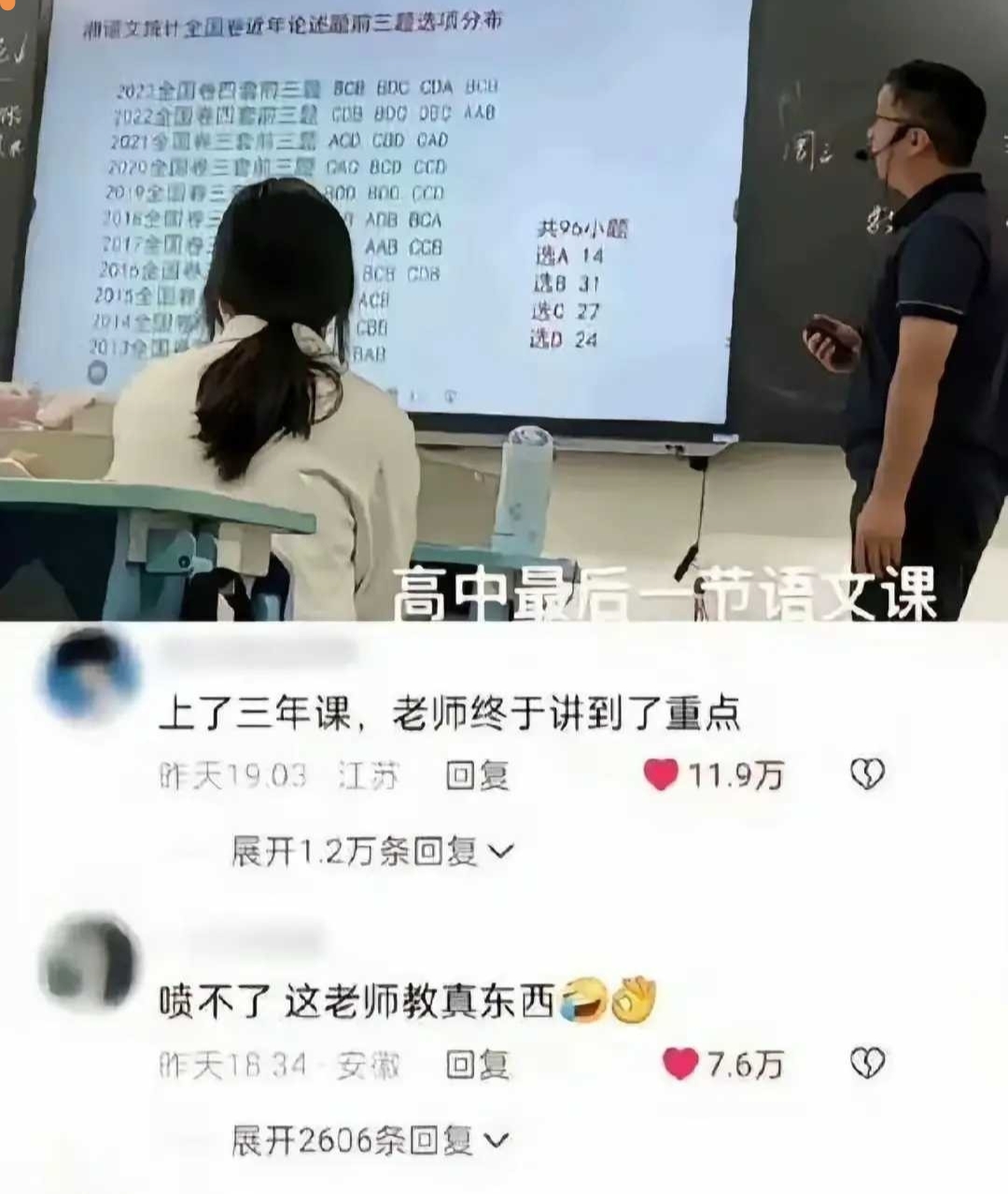 我觉得这个老师真是因材施教了，能会做题的做题，实在不会的，不要瞎蒙，全写B。