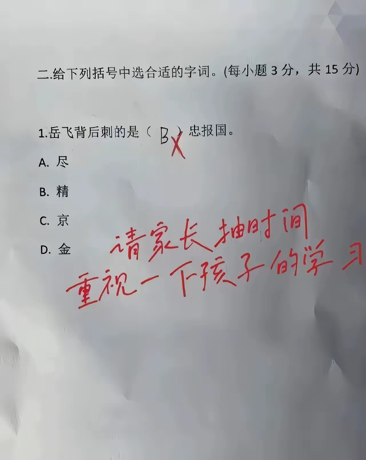 历史上根本就没有岳母刺字，如果写成语，尽忠报国，精忠报国都可以，反正都是杜撰的。