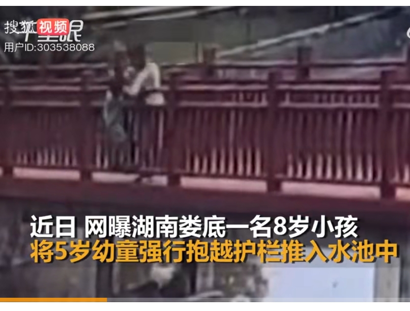 人家说的也没错，8岁孩子，杀人放火都没责任，未满12周岁，都是如此！我现在最担心，会出现私立报复！而且还会获得舆论支持，这是需要我们警惕的。

#5岁幼童遭8岁男孩强行推入水池# 近日，湖南娄底，一名