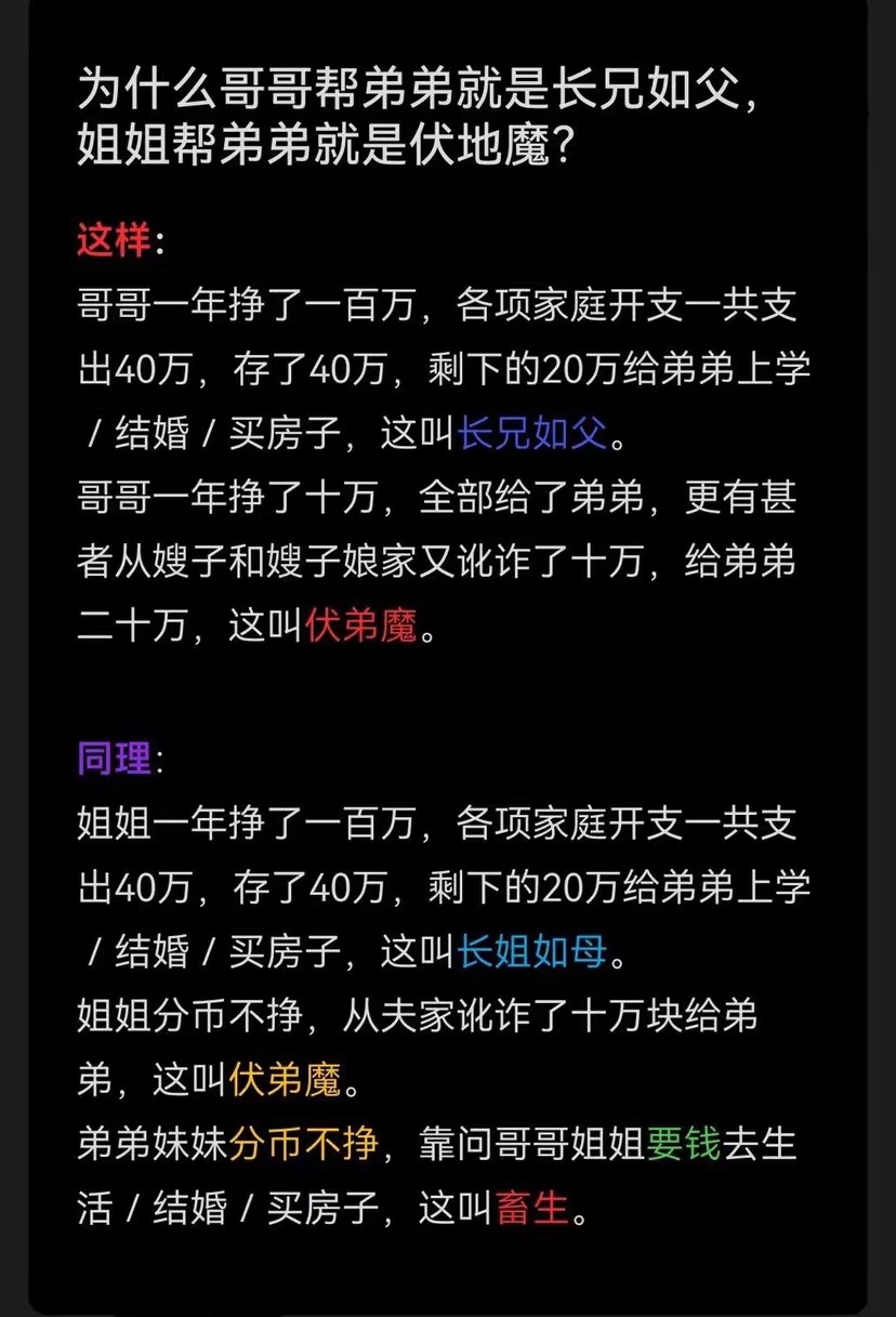这个定性挺准确的，什么叫伏地魔？什么叫长兄为父，什么叫长姐如母。