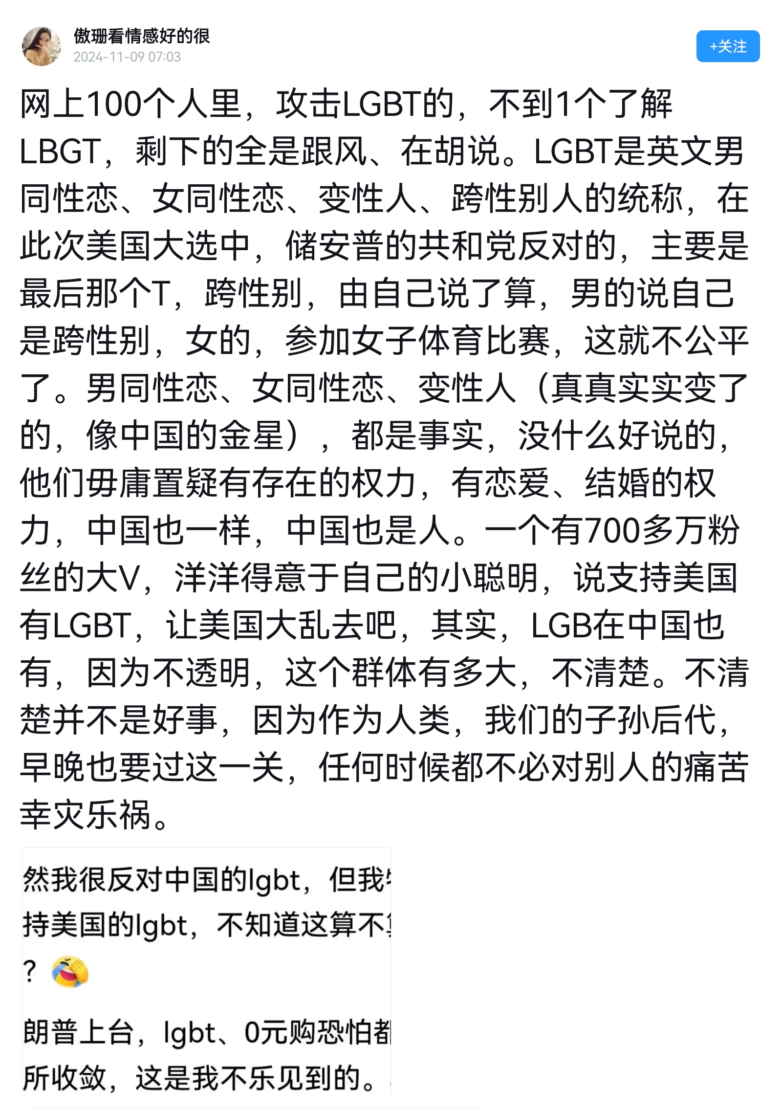 中国互联网是最自由的， 各种姿势都有，我支持这位军事博主，反对中国LGBT，支持美国文化多元。