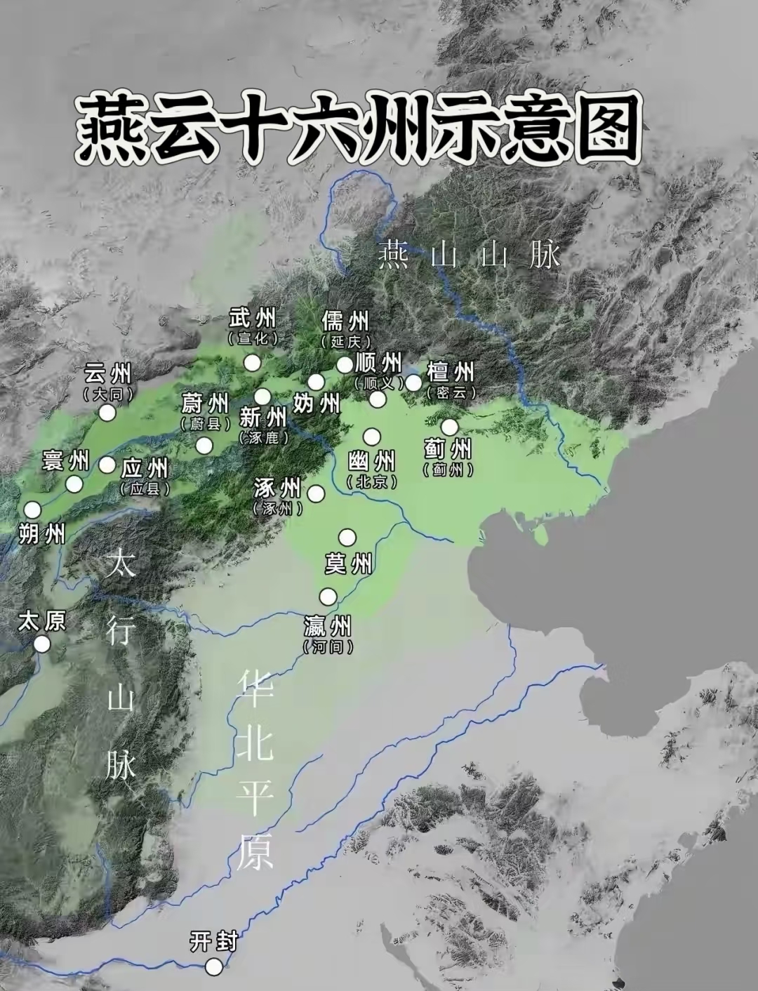 古代燕云十六州的地理位置。
