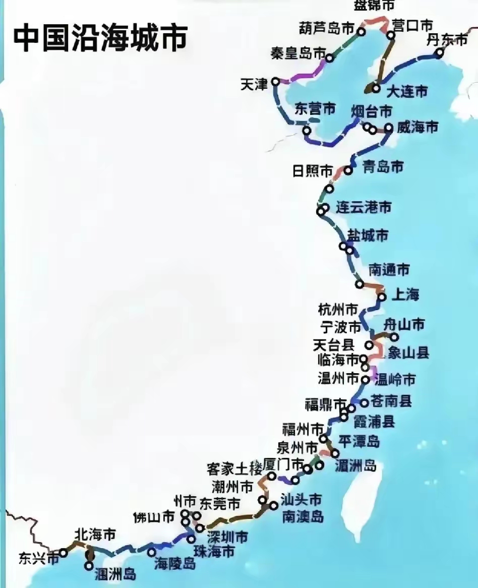 中国沿海的城市有哪些？