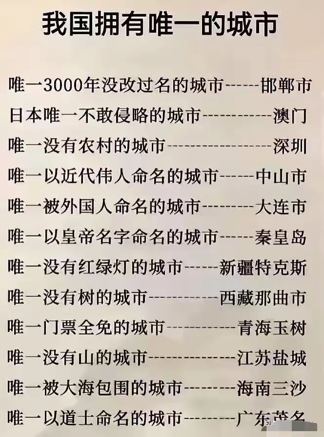 我国拥有唯一的城市。