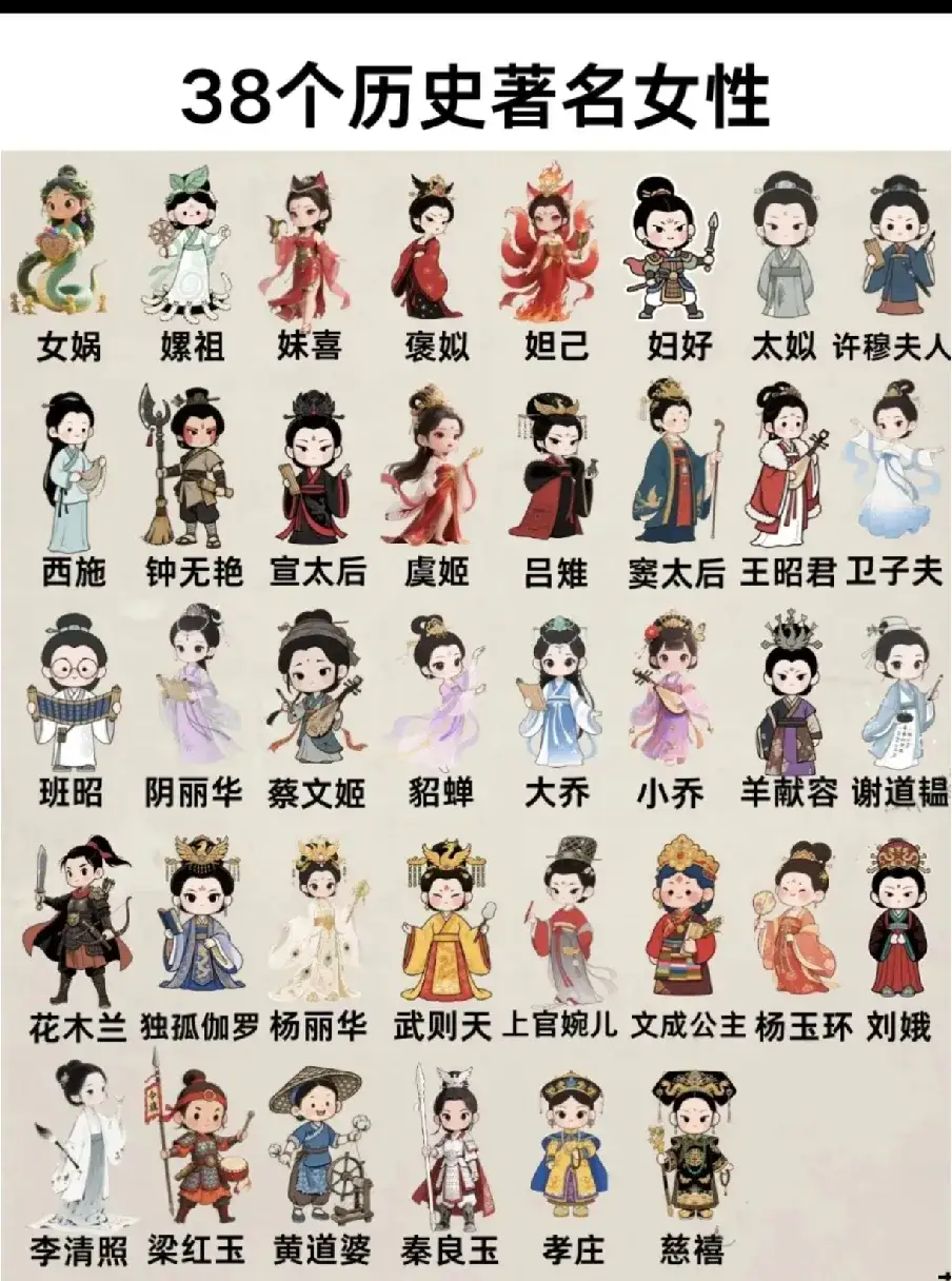 中国历史上38个著名的女性。