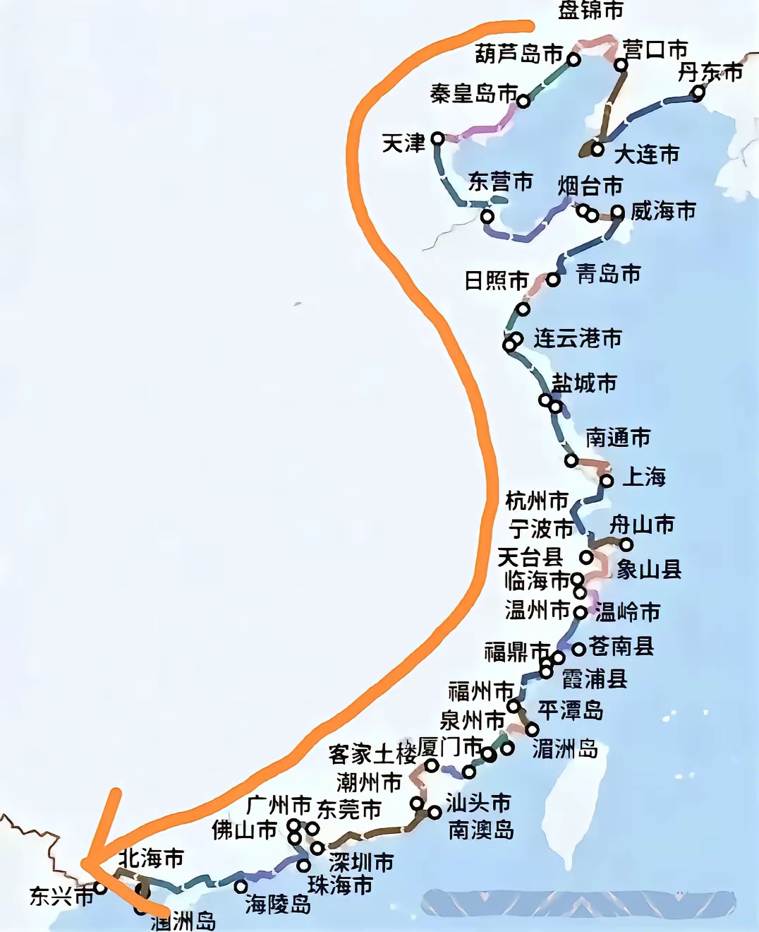 走G228国道，可以看到一大段临海公路。