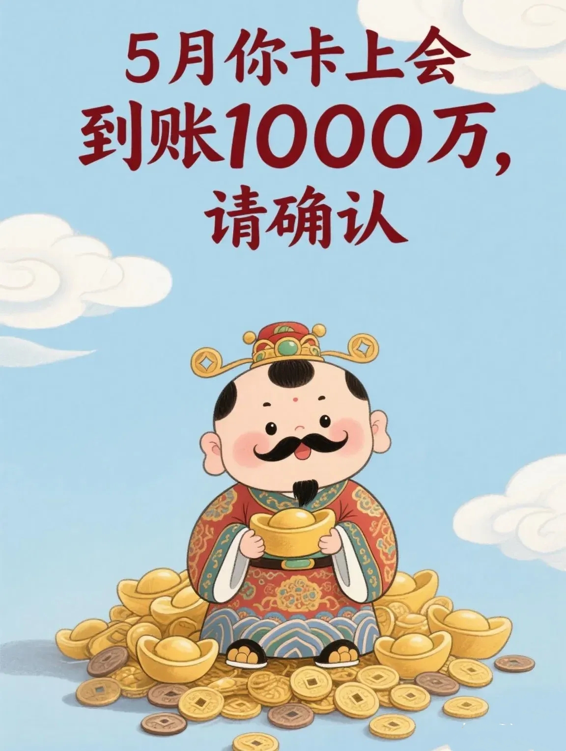 五月这财运直接炸锅了！

整整1000万正在疯狂往你账户奔袭，

这可是能直接改变人生的钱啊！

有了这笔天降巨款，豪车别墅随便挑，

环球旅行说走就走，再也不用为碎银几两发愁！

手快有手慢无，

