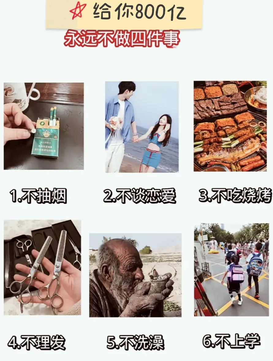 假如给你800亿，
需要图中六项选四项永不做，
你会 怎么选？