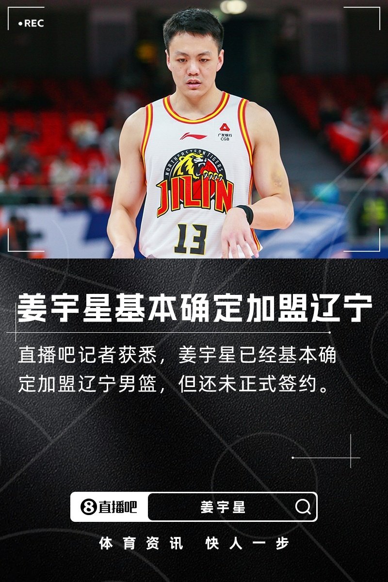 CBA消息：姜宇星加盟辽宁男篮。辽宁男篮与吉林男篮关于姜宇星的交易已成定局，这一转会不仅补强了辽宁队，也延续了东北兄弟球队的互助传统。
姜宇星以 2+1的C类合同 加盟辽宁男篮（第三年为球队选项）。虽