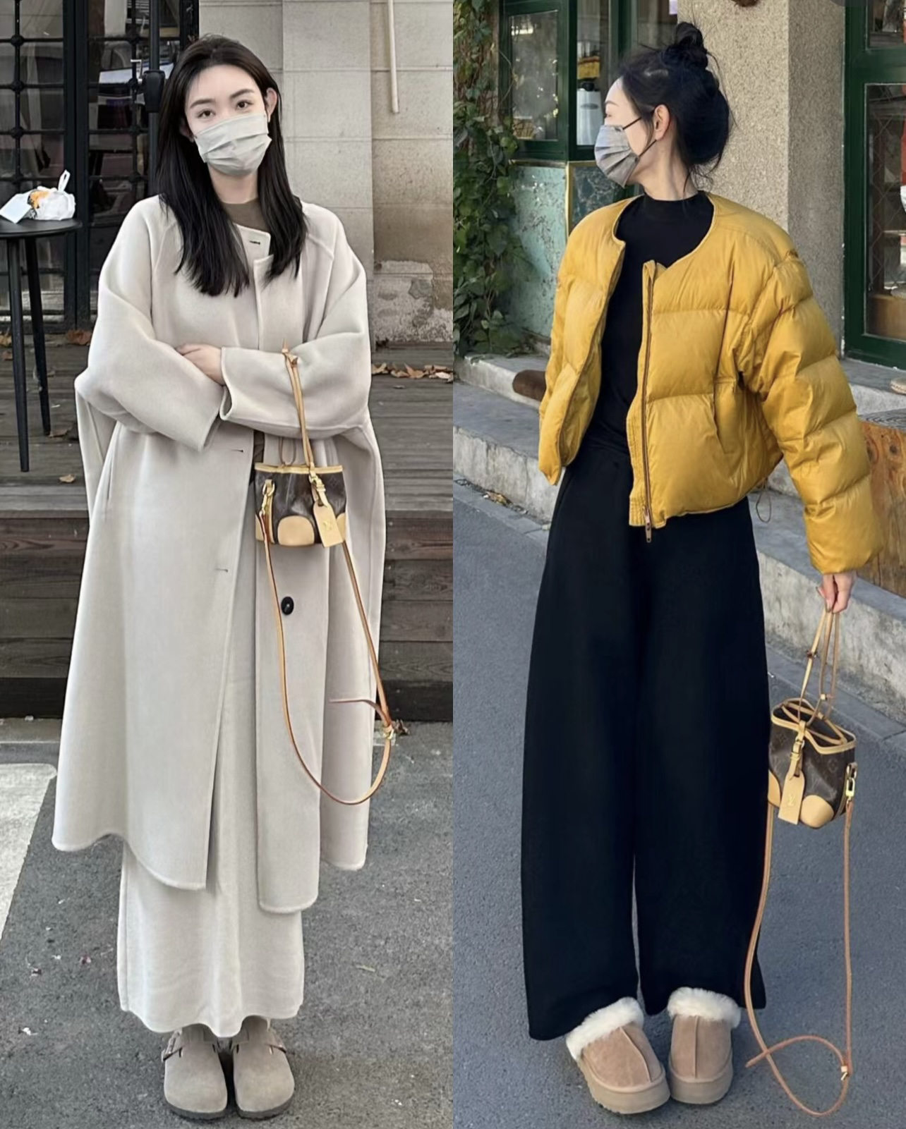冬季穿衣，越简单越高级！
冬天衣服比较厚重，再加上多件式叠穿，更建议大家选择简约设计的单品，避免带来的拖沓。
用白色的长款大衣去搭配一条白色的阔腿裤，穿出优雅大气的风格，或者是黑色短皮草与黑色长裤的同