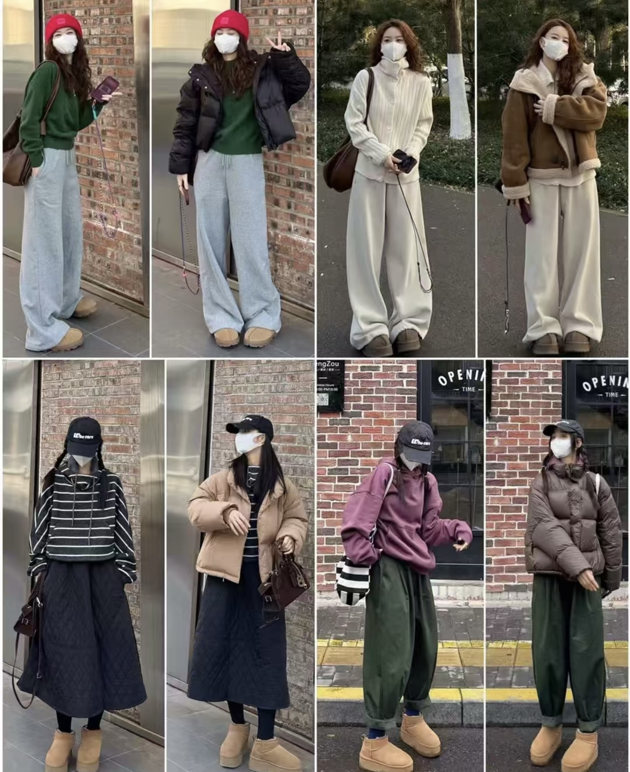 多穿休闲风真的很减龄呀……
冬天还是更喜欢休闲风穿搭，因为衣服的厚重，宽松一些能够修饰身材。
这种宽松的阔腿休闲裤对腿粗的姐妹们非常友好，搭配黑色的羽绒服简单有气质。
或者是选择一件米白色的宽松裤子，