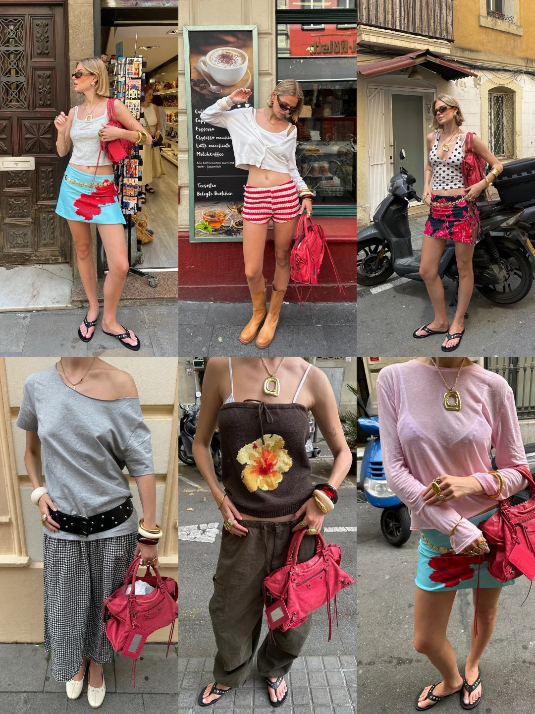 夏天太需要一只红色包包了，几乎可以搭配任何颜色的衣服！
比如这里的几组街拍，用红色包包搭配黑白灰基础色系，可以起到提亮的效果，更加的浪漫有活力。
也可以用它搭配蓝绿黄等色彩，撞色更加的时髦俏皮！
