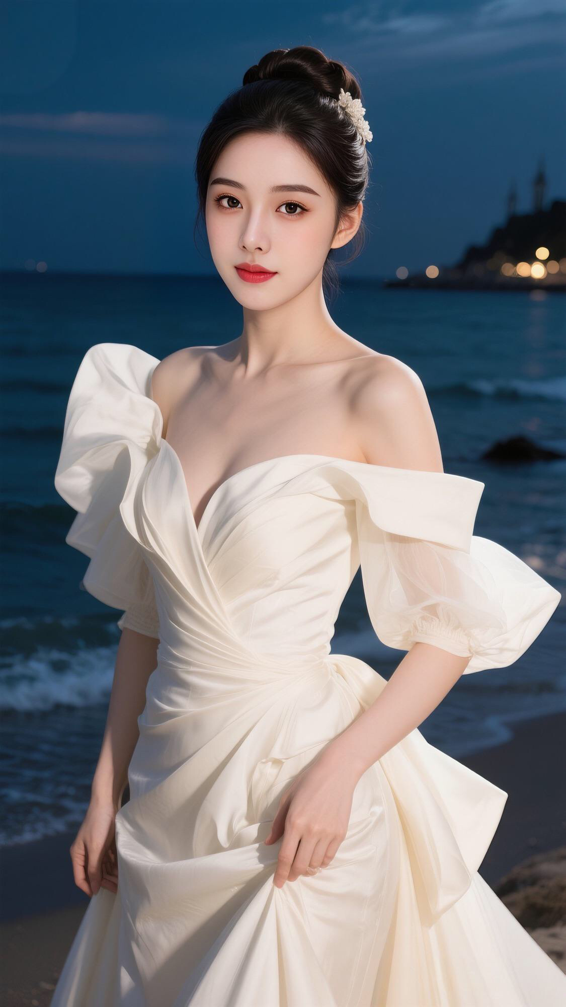 夜色温柔，海浪低吟，嫁衣如云，载着梦的重量。