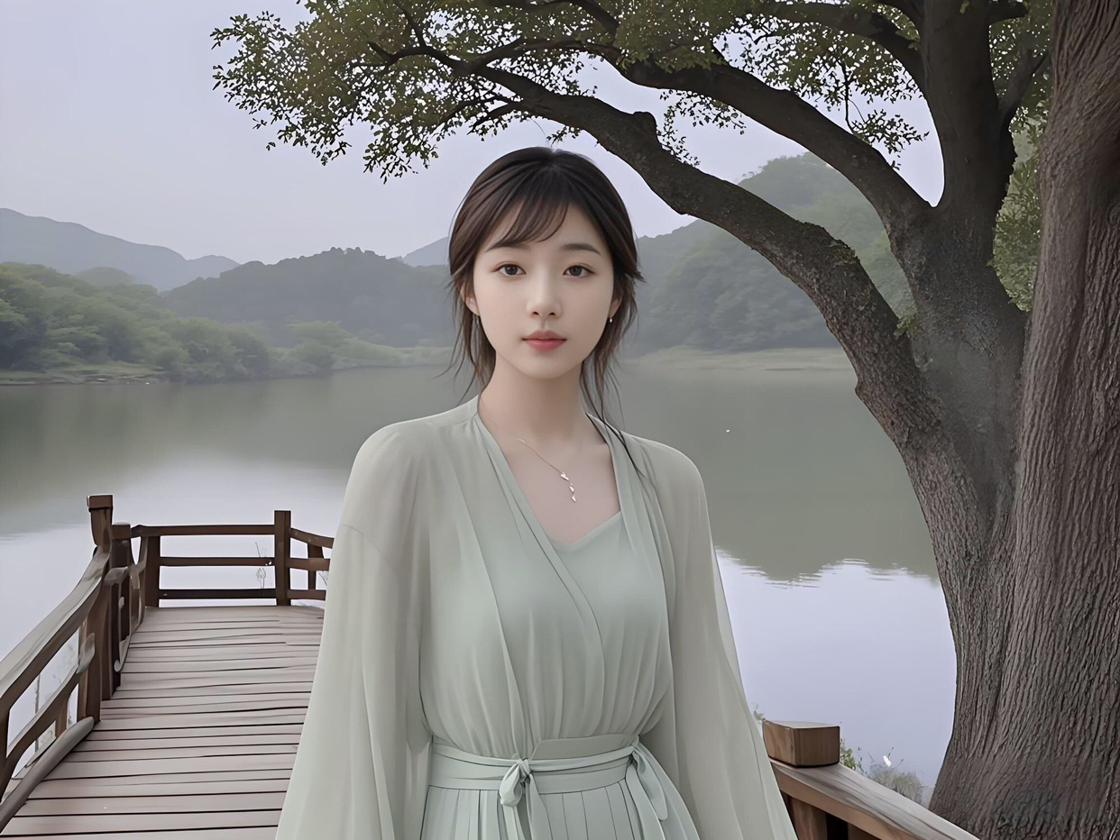 水面波光粼粼，草木绿意盎然。