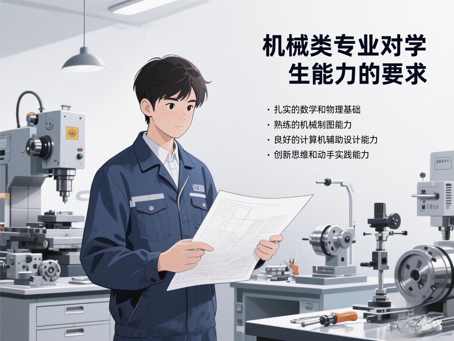机械类专业对学生能力要求颇为多元。专业知识与技能维度，需筑牢数学、物理等基础学科知识根基，毕竟解决机械工程难题，这些是关键支撑。要熟知机械设计原理，能运用CAD、CAM等软件开展产品设计，精通机械制造