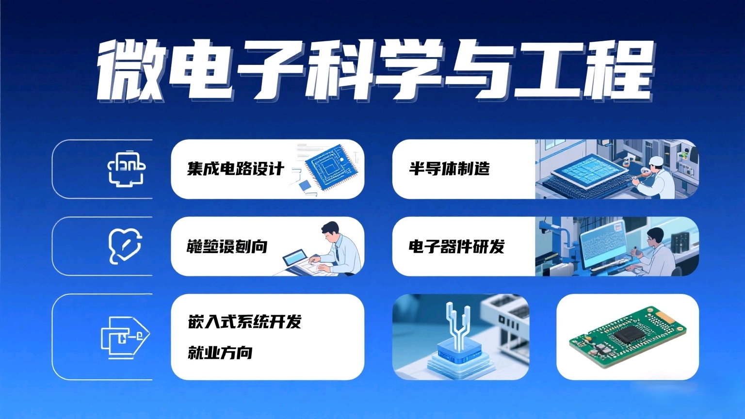 微电子科学与工程专业作为芯片产业的核心支撑学科，毕业生就业方向广泛且精准对接行业需求，主要涵盖以下几大领域：

在集成电路设计领域，毕业生可投身数字IC设计、模拟IC设计、IC验证等核心岗位，专注芯片