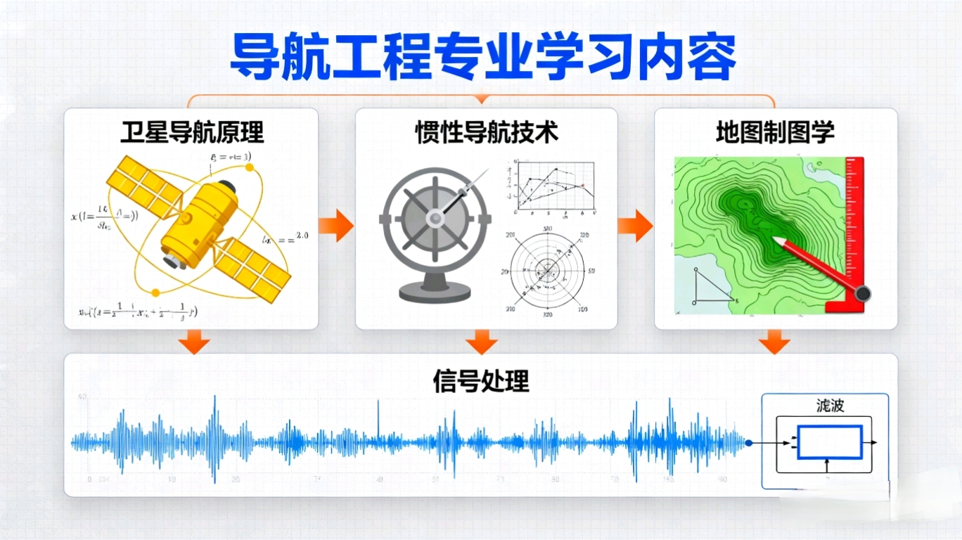 测绘类导航工程专业是一门融合测绘科学、卫星导航、计算机技术和地理信息系统（GIS）的交叉学科，核心课程包括卫星导航原理、惯性导航、嵌入式系统开发、GNSS接收机技术、导航算法设计等。除了传统测绘课程如