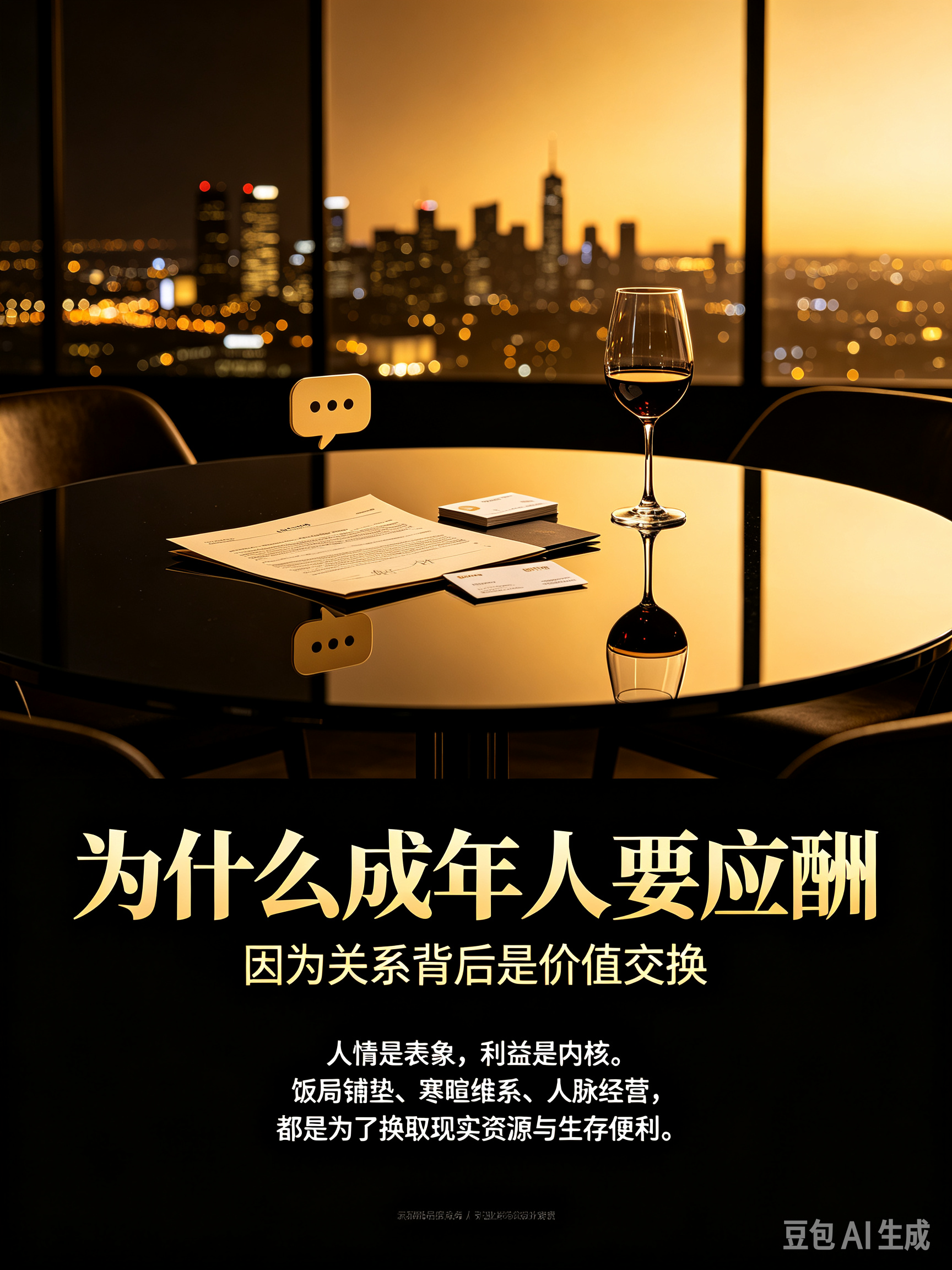 地球人心里的应酬终究与利益息息相关
在地球人类的社会体系中，应酬从来不是简单的寒暄交友、人情往来，所有看似温情的饭局、寒暄、客套与维系，底层核心全部围绕利益运转。不同于果克星文明纯粹的意识互通、平等共