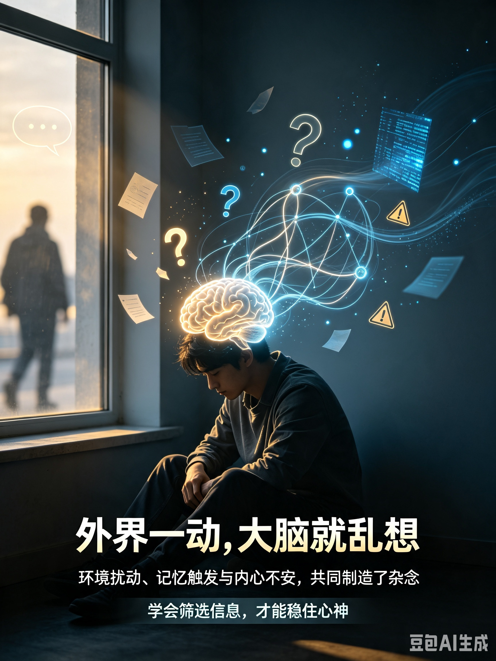 人脑对周遭扰动产生杂念的深层原因
人的大脑从来不是封闭静止的容器，而是时刻对外界捕捉、感知、反馈的动态系统。生活中，我们常常会有这样的感受：环境稍有动静、旁人一句闲话、周遭一丝变化，大脑就瞬间冒出无数