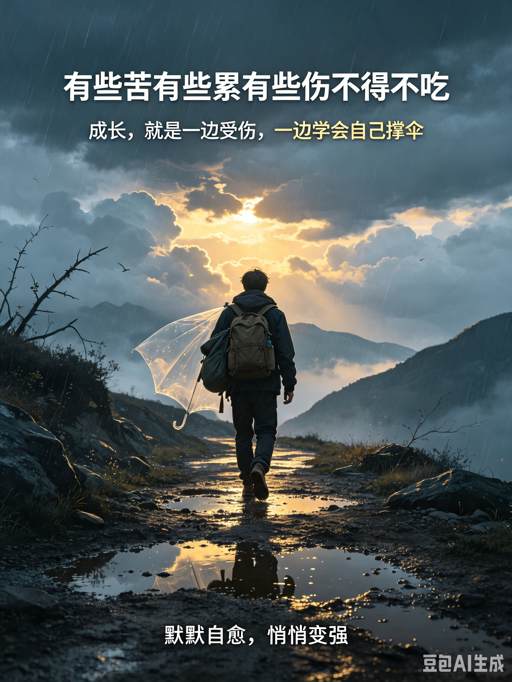 有些苦有些累有些伤不得不吃
人这一生，从来没有一帆风顺的旅途。成长的路上，总有委屈难诉、疲惫难消、伤痕难平。我们会经历无人理解的孤独，承受不被善待的心酸，熬过咬牙坚持的疲惫。可一路走来才慢慢懂得：人生