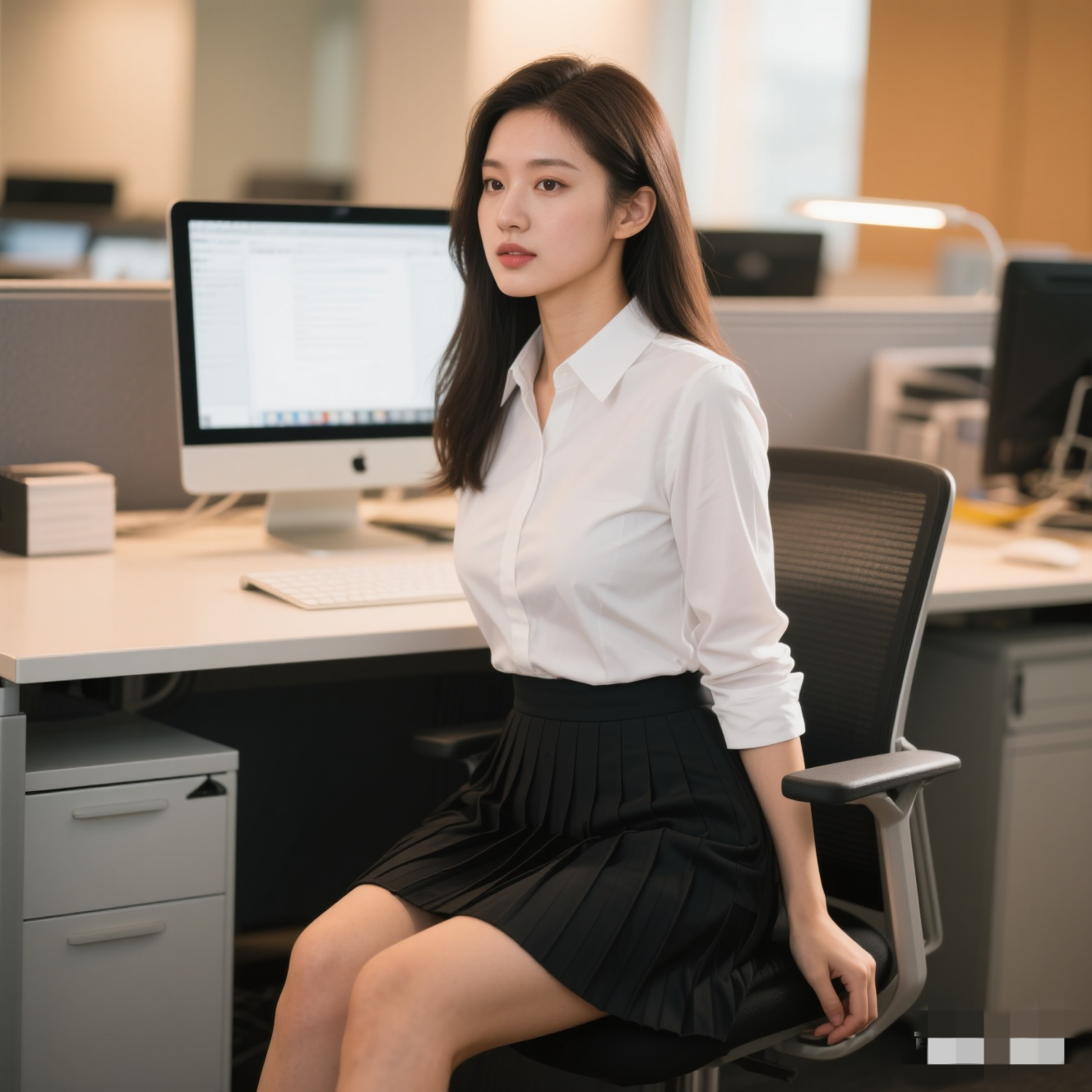 夏天，短裙配衬衣，简单耐看，帮你提升职场自信……