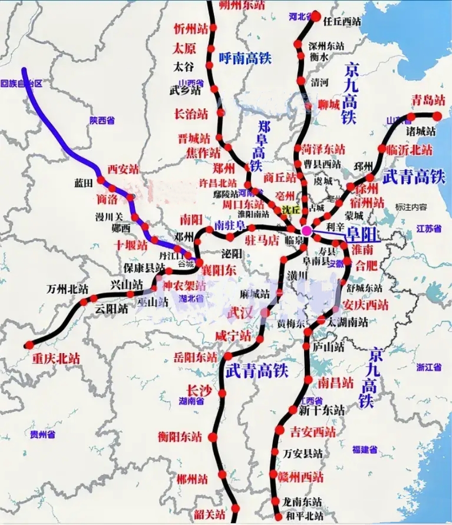 阜阳高铁规划图

阜阳市人口众多，土地资源发达，是安徽省第二大城市。阜阳未来发展