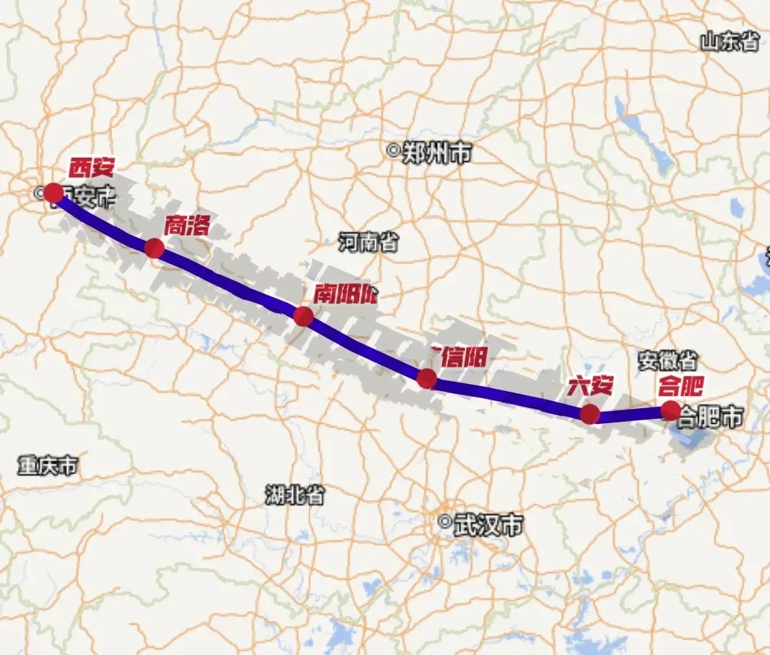 西安至合肥高铁，关键堵点在商洛至南阳段，其余路段均已确定，因为商洛至南阳段在很多