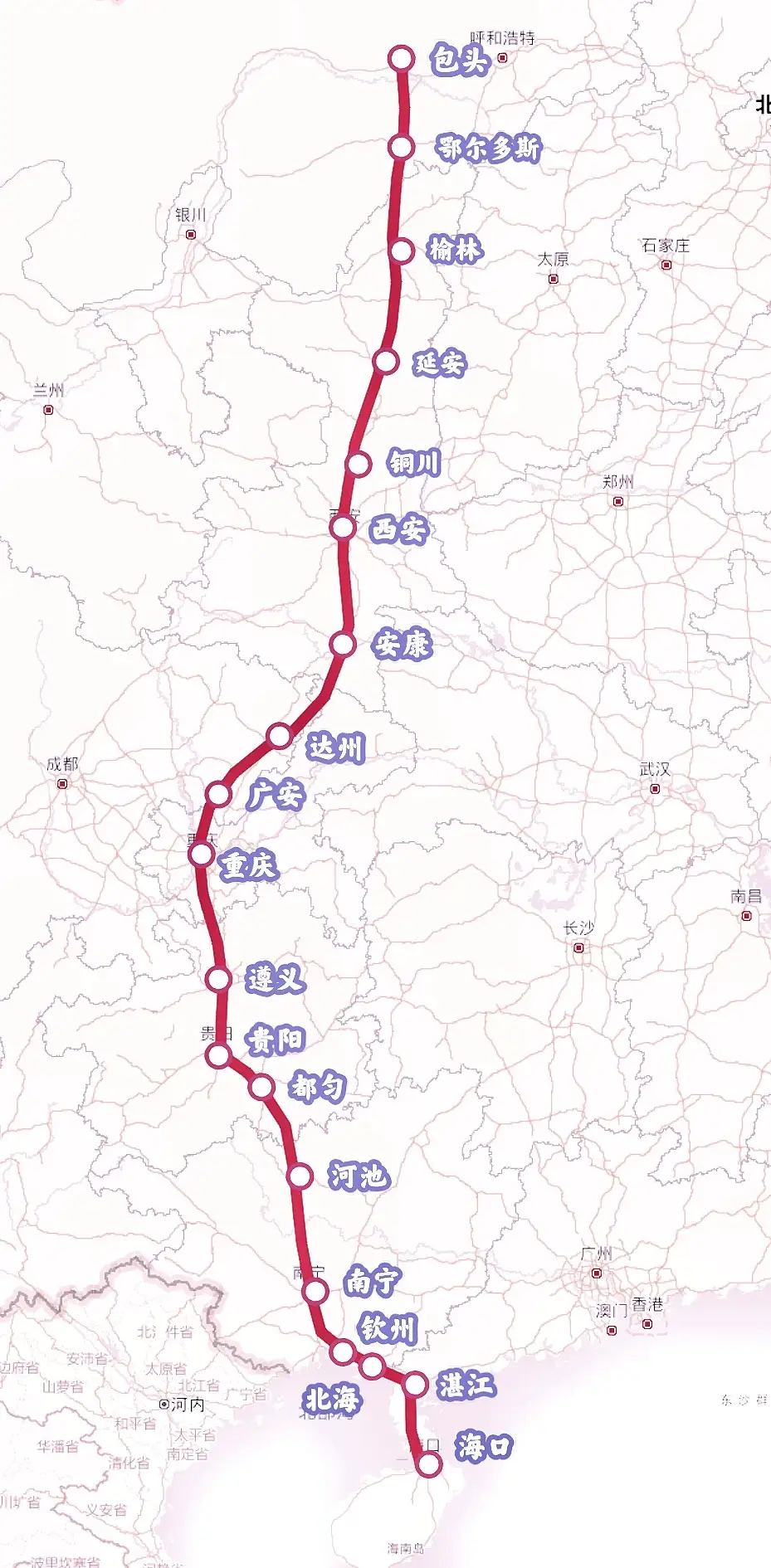 包海高铁，喊了这么多年，还没有全线通车，如果通车了，这条线路可能是西部最为繁忙的南北向高铁大通道了吧！！！