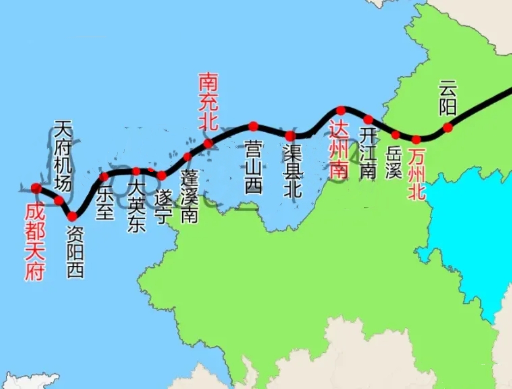 成达万高铁的的意义到底有多大

成达万高铁走向示意图。借助成达万，在达州，可以直