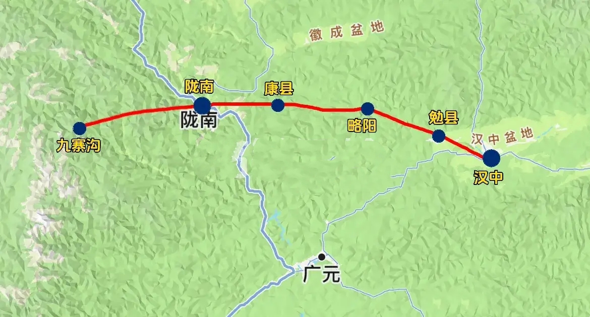汉中至九寨沟的汉九铁路开始前期规划研究了，虽然时速只有200km，但是这条铁路战