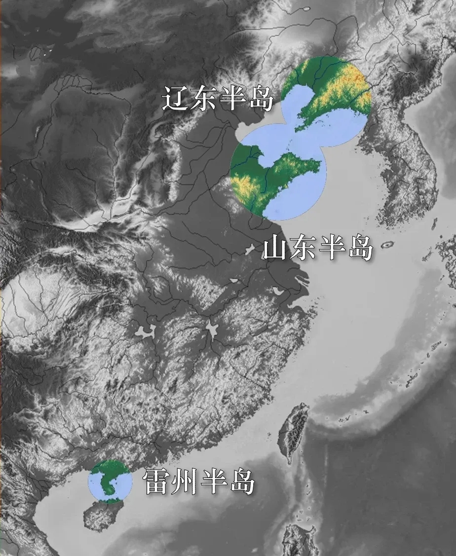 中国三大半岛，你知道世界上最大的半岛吗？

山东半岛，面积7.30万平方公里。
辽东半岛，面积2.94万平方公里。
雷州半岛，面积1.32万平方公里。