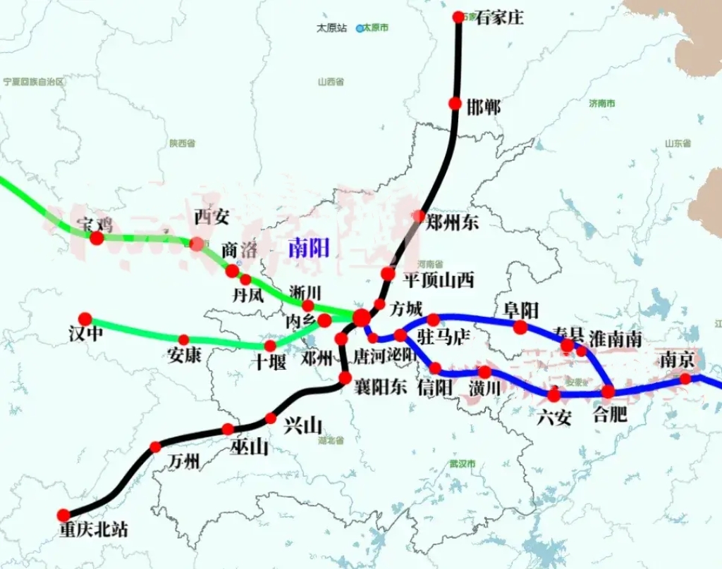 未来南阳高铁地位不一般

目前虽然南阳仅有郑万高铁过境，但第二条南北大动脉呼南高