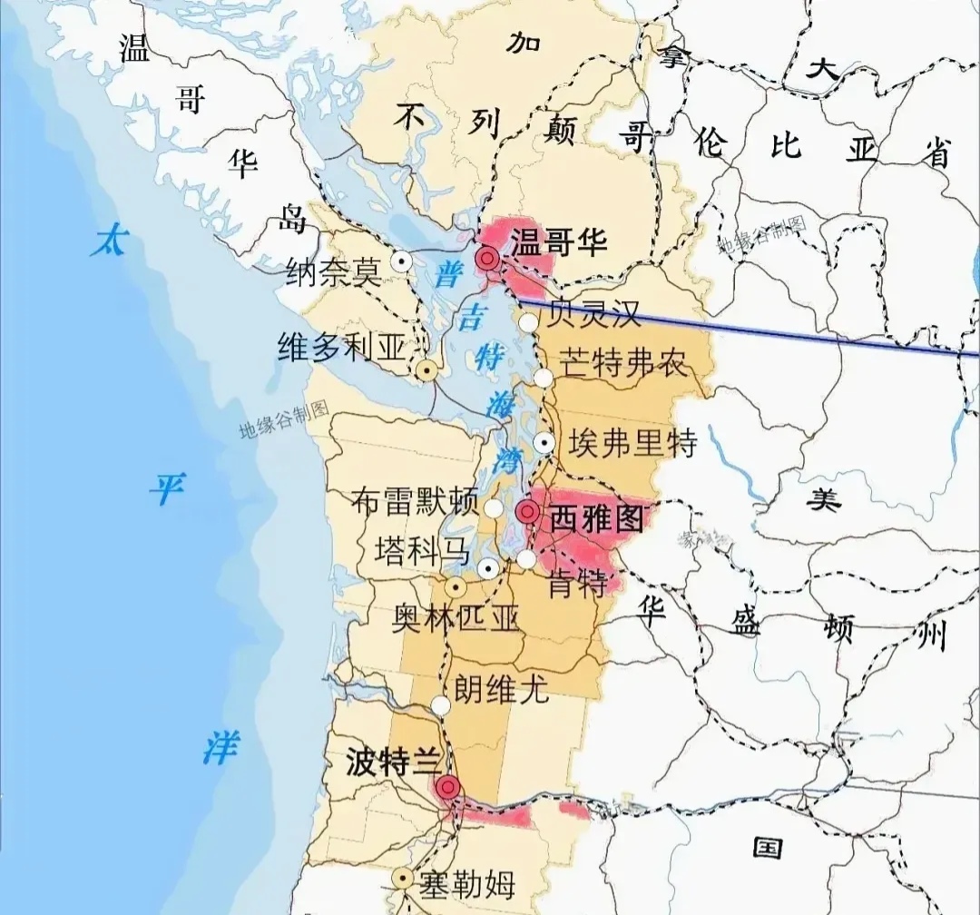 西雅图和温哥华真是两个国家“兄弟城市”的典范。两座城市都处在普吉特海湾内部，一南