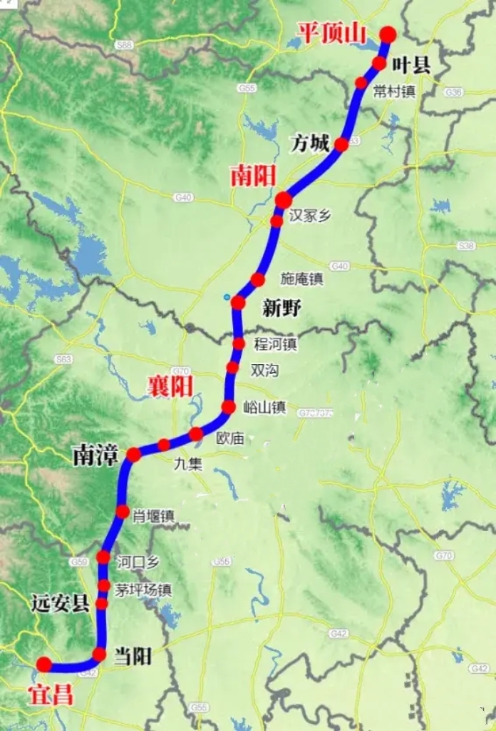 平宜高速公路走向示意图

在呼南高铁还未开通的大背景下，平顶山➡️南阳➡️襄阳➡