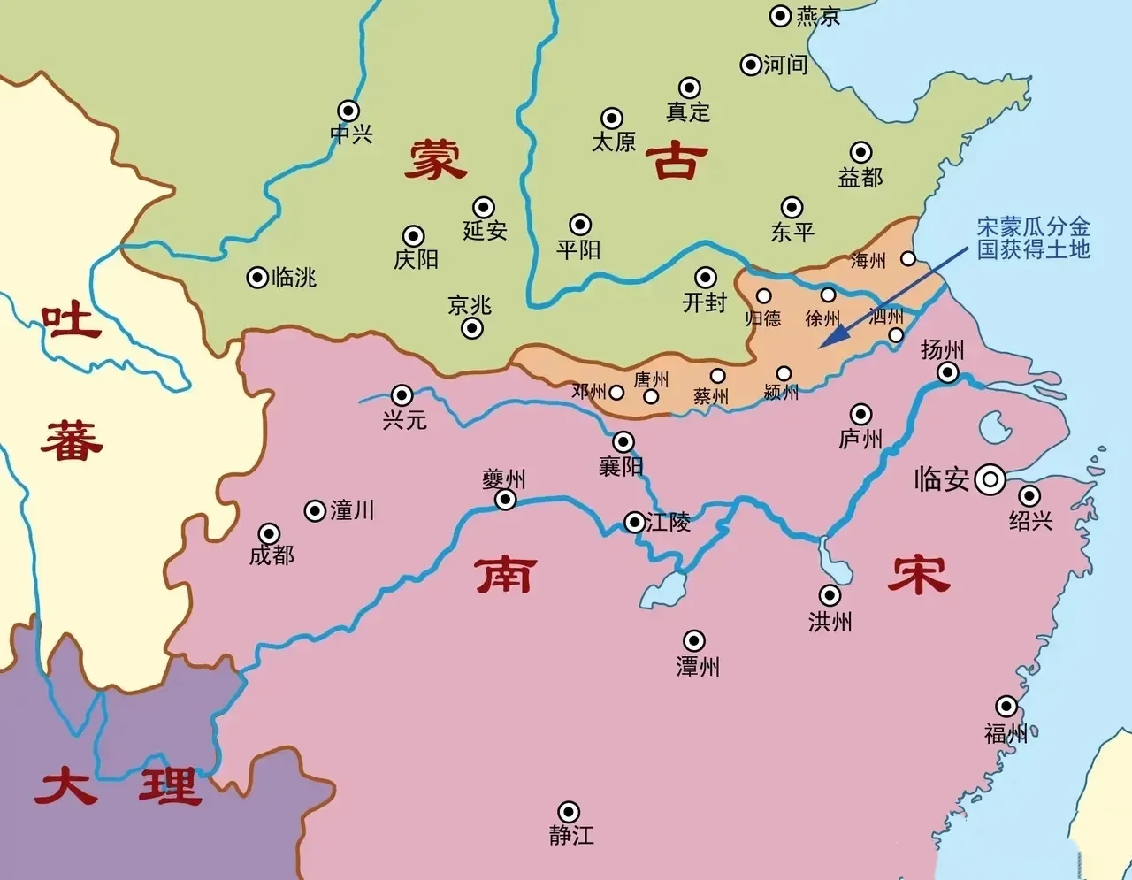 其实南宋对蒙元是有牌的，只可惜没打好。
首先是南宋人口很多，战争潜力大，后备兵源