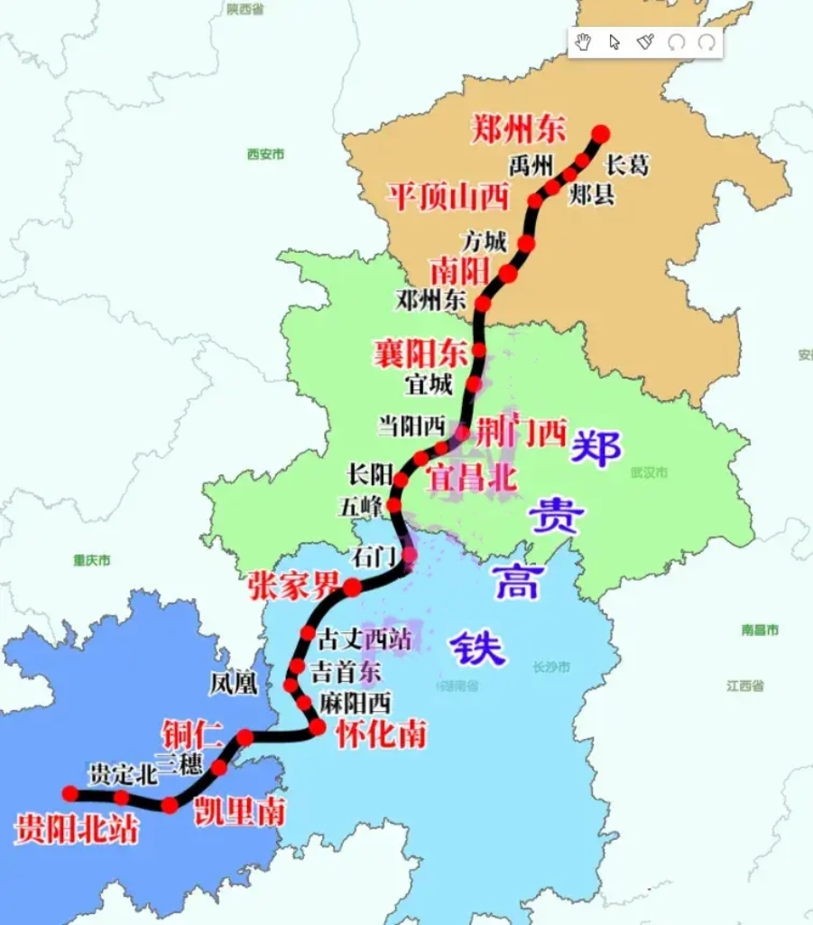 新的高铁大动脉郑贵高铁

郑贵高铁河南、湖北段基本已经开建或者完工，怀化至贵阳段