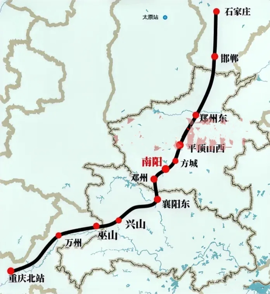 过境南阳的高铁一览，目前仅一条线

河南省南阳市，作为该省的第二大城市，其地理与