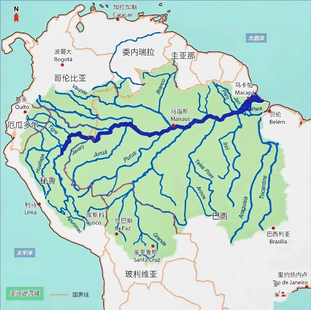 亚马逊河入海口宽度达330公里，相比之下，长江入海口宽度约为90公里。

其流量相当于长江的7倍，支流有1.5万条。河网密布，水患频发，还有数不清的毒蛇猛兽。所以，亚马孙河环境确实比较恶劣，开发难度比